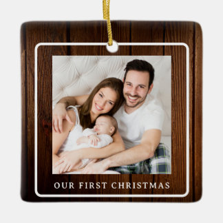 Ornamento De Cerâmica Nosso Primeiro Natal como uma Família de 3 Foto em