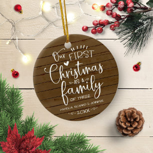 Ornamento De Cerâmica Nosso Primeiro Natal Como Uma Família Rústica Farm