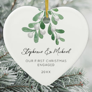 Ornamento De Cerâmica Nosso Primeiro Natal de Noivado Foto de Amor com M