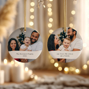 Ornamento De Cerâmica Nosso Primeiro Natal em Família 2 Fotos Personal