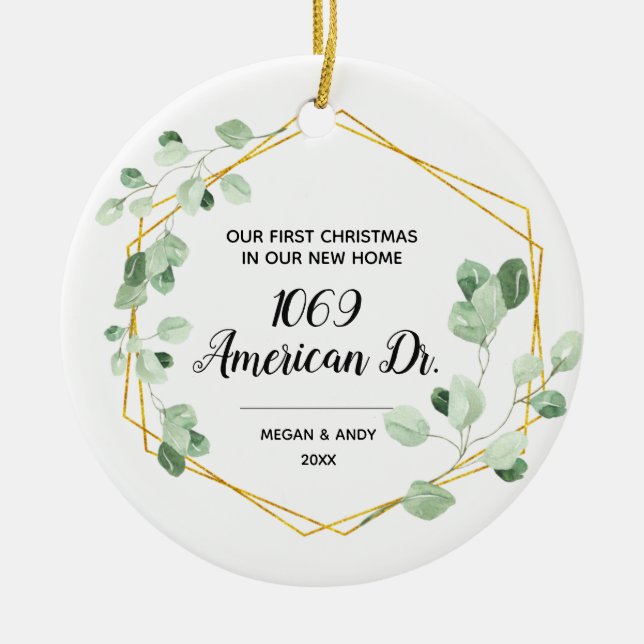 Ornamento De Cerâmica Nosso Primeiro Natal em nossa nova casa (Frente)