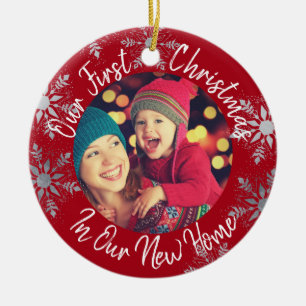 Ornamento De Cerâmica Nosso Primeiro Natal em Nossa Nova Casa com Foto -