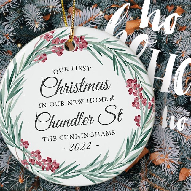 Ornamento De Cerâmica Nosso Primeiro Natal em nossa nova Feriada Domésti (Criador carregado)