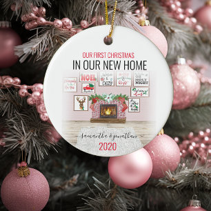 Ornamento De Cerâmica Nosso Primeiro Natal Em Nova Casa Aquarela