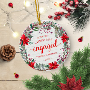 Ornamento De Cerâmica Nosso Primeiro Natal Engajado Aro Rústico