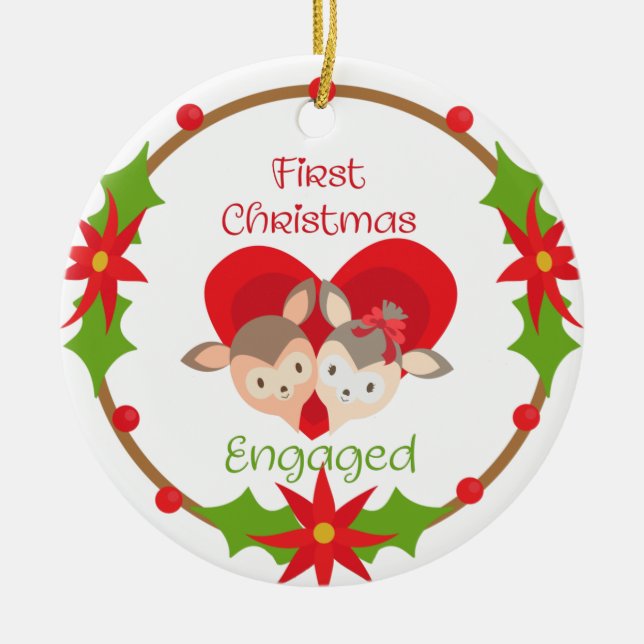 Ornamento De Cerâmica Nosso Primeiro Natal Envolveu Veado No Coração (Frente)
