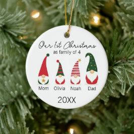 Ornamento De Cerâmica Nosso Primeiro Natal Família de Quatro Gnomos Fofo