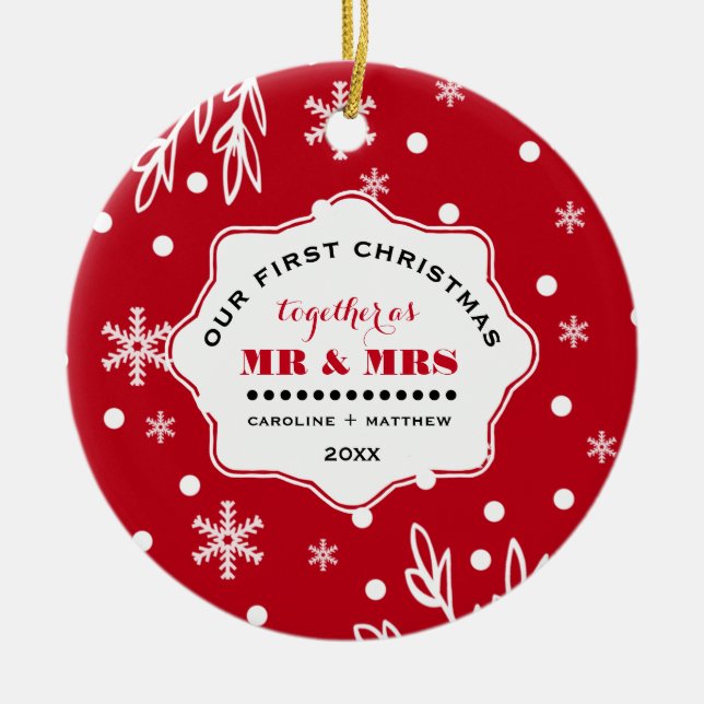 Ornamento De Cerâmica Nosso Primeiro Natal. Foto personalizada (Frente)