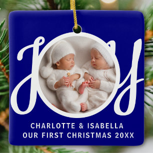 Ornamento De Cerâmica Nosso Primeiro Natal Gêmeos Foto Alegria Azul Mari