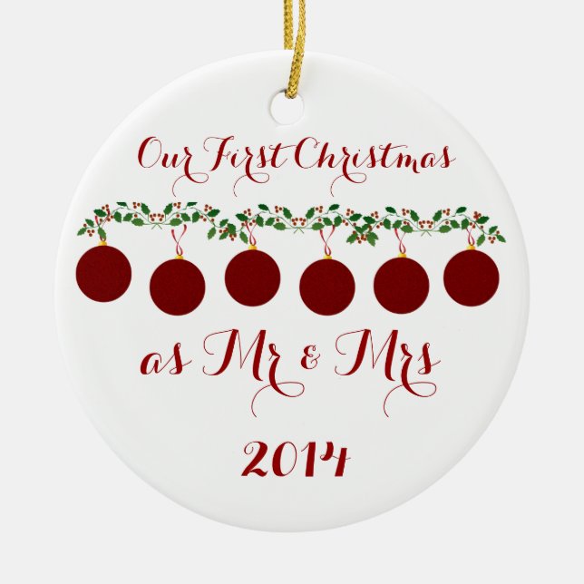 Ornamento De Cerâmica Nosso primeiro Natal junto (Frente)