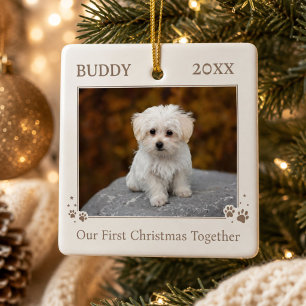 Ornamento De Cerâmica Nosso Primeiro Natal Juntos Foto do Cachorro