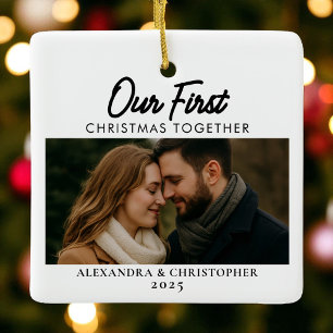 Ornamento De Cerâmica Nosso Primeiro Natal Juntos Foto Mínima Moderna