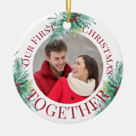 Ornamento De Cerâmica Nosso Primeiro Natal Juntos Foto Personalizada Hol