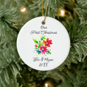 Ornamento De Cerâmica Nosso Primeiro Natal Juntos Personalizado
