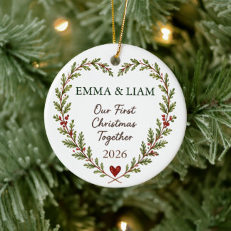 Ornamento De Cerâmica Nosso Primeiro Natal Juntos Personalizado