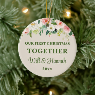 Ornamento De Cerâmica Nosso Primeiro Natal Juntos Personalizaram Casal