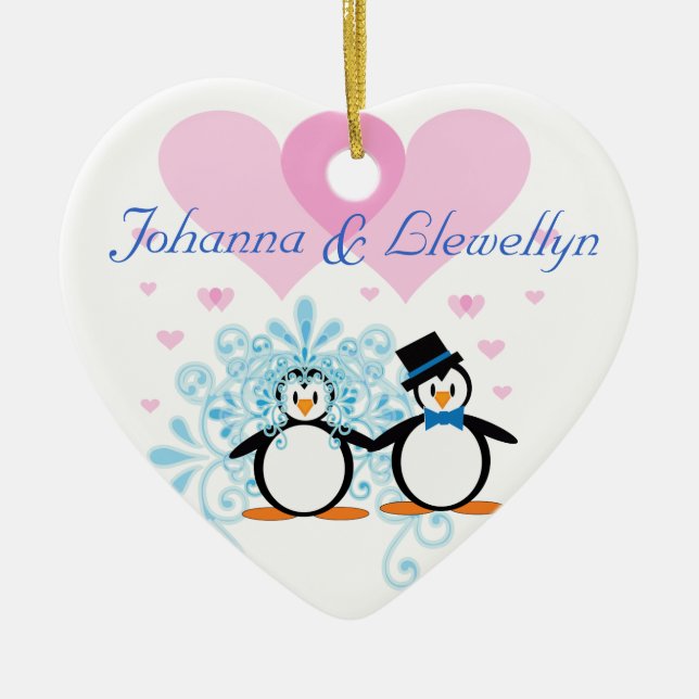 Ornamento De Cerâmica Nosso Primeiro Natal Juntos Pinguins (Frente)