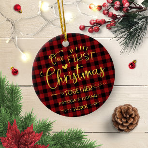 Ornamento De Cerâmica Nosso Primeiro Natal Juntos Rustic Chic Farmhouse