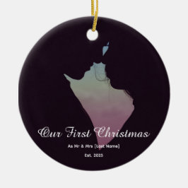 Ornamento De Cerâmica Nosso Primeiro Natal Juntos Sr e Sra Silhueta