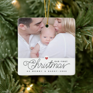 Ornamento De Cerâmica Nosso Primeiro Natal Mamãe e Papai 2 Fotos
