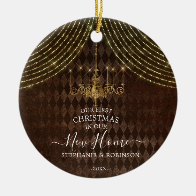 Ornamento De Cerâmica Nosso Primeiro Natal No Nosso Novo Grelha Russo De (Frente)