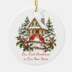 Ornamento De Cerâmica Nosso Primeiro Natal Nova Casa Cardinal Vermelho P