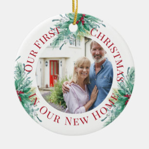 Ornamento De Cerâmica Nosso Primeiro Natal Nova Casa Foto Personalizada