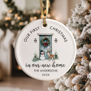 Ornamento De Cerâmica Nosso Primeiro Natal Nova Casa Porta Verde