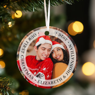 Ornamento De Cerâmica Nosso Primeiro Natal Recém-Casados Fotos em Dois L