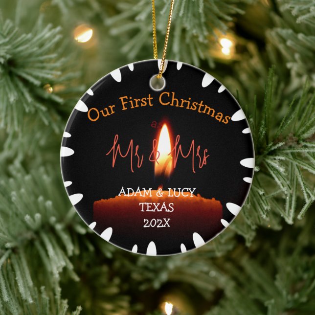 Ornamento De Cerâmica Nosso primeiro Natal, Sr. e Sra. Candle. (Árvore)