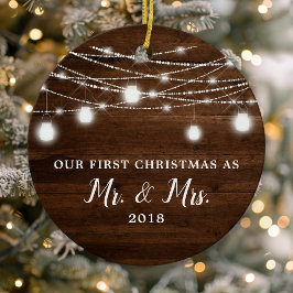 Ornamento De Cerâmica Nosso Primeiro Natal Sr. e Sra. Feriado Personaliz