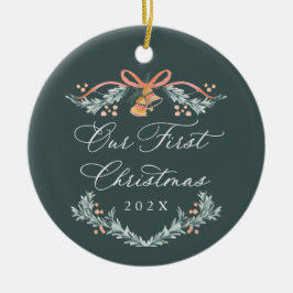 Ornamento De Cerâmica Nosso Primeiro Pedido de Foto Recém-casado de Nata