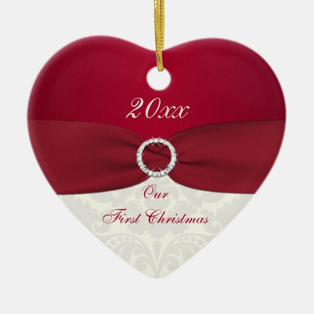 Ornamento De Cerâmica Nosso Primeiro Pedido de Manutenção de Natal (Frente)