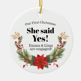 Ornamento De Cerâmica Nosso primeiro pedido de Natal personalizável