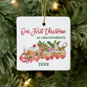 Ornamento De Cerâmica Nosso Primeiro Trem de Biscoito de Natal Avós