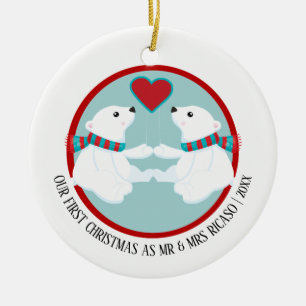 Ornamento De Cerâmica Nosso Primeiro Urso Polar de Natal Personalizado