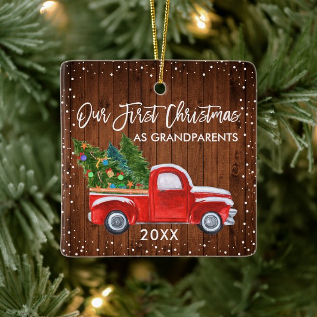 Ornamento De Cerâmica Nossos Avós de Natal, Wood Truck Snow (Árvore)