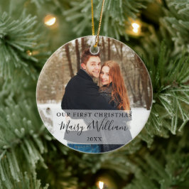 Ornamento De Cerâmica Nossos Nomes e Fotos do Primeiro Natal