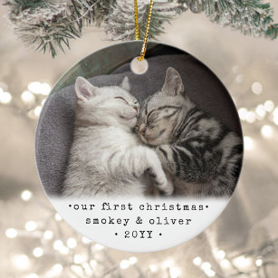 Ornamento De Cerâmica Nossos primeiros gatos de Natal ou qualquer foto s