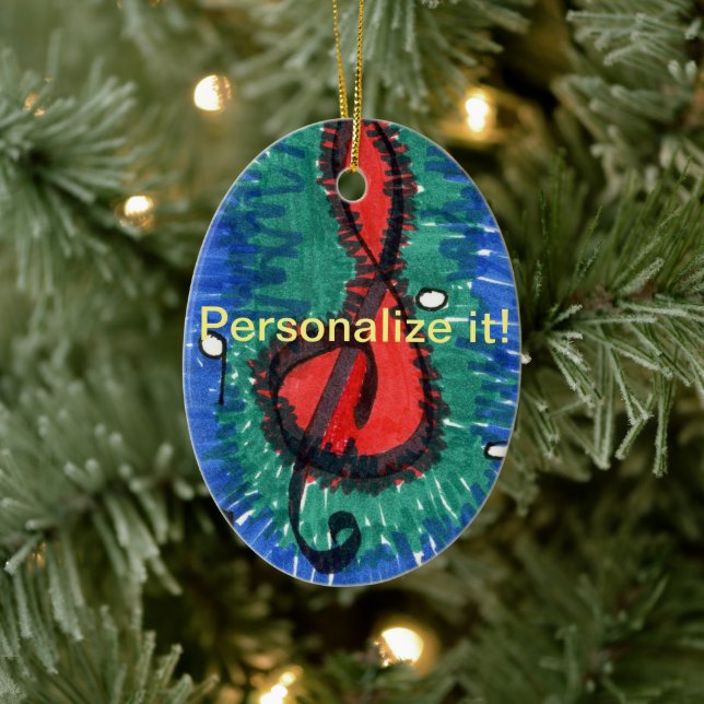 Ornamento De Cerâmica Nota de funcionarios musical em vermelho, verde e  (Árvore)