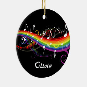 Ornamento De Cerâmica Notas brancas personalizadas da música do