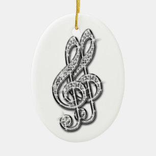 Ornamento De Cerâmica Notas Musicais Black & Silver Glitzy Sparkly Diama