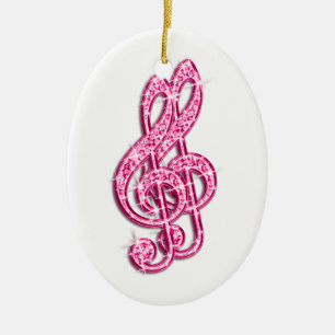 Ornamento De Cerâmica Notas Musicais Brilhantes de Diamante Rosa Vibrant