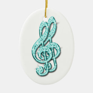 Ornamento De Cerâmica Notas Musicais Brilhantes Diamante Glitzy Verde Az