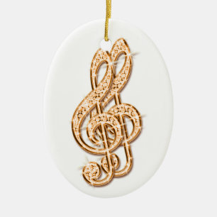 Ornamento De Cerâmica Notas Musicais Brilhantes e Glamourosas em Laranja