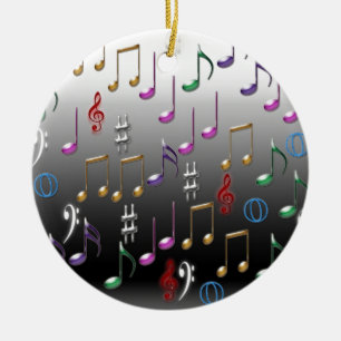 Ornamento De Cerâmica Notas musicais coloridas no fundo cinzento