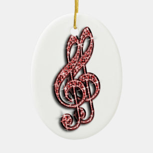 Ornamento De Cerâmica Notas Musicais Diamante Vermelho Glitzy Sparkly