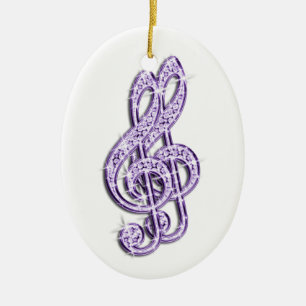 Ornamento De Cerâmica Notas Musicais Lilás Glamurosas e Espelhadas