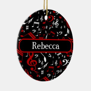 Ornamento De Cerâmica Notas Musicais Pretas e Brancas Personalizadas