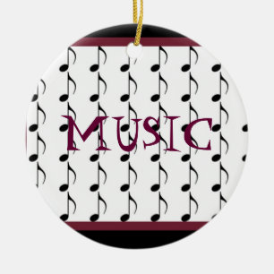 Ornamento De Cerâmica Notas Musicais Preto e Borgonha